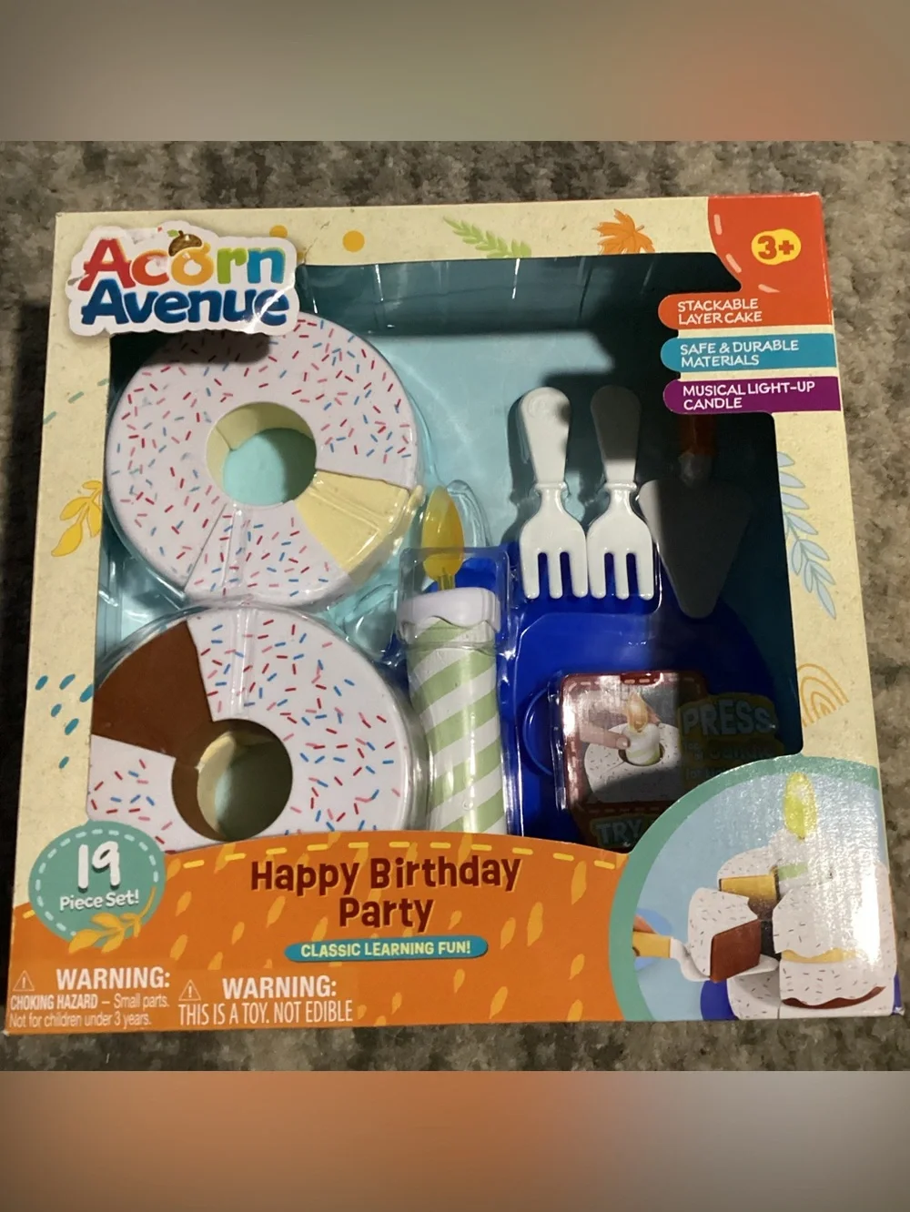 Pretend Birthday Cake Party Play Accessories Set 19 pc. toy cake plates utensils
